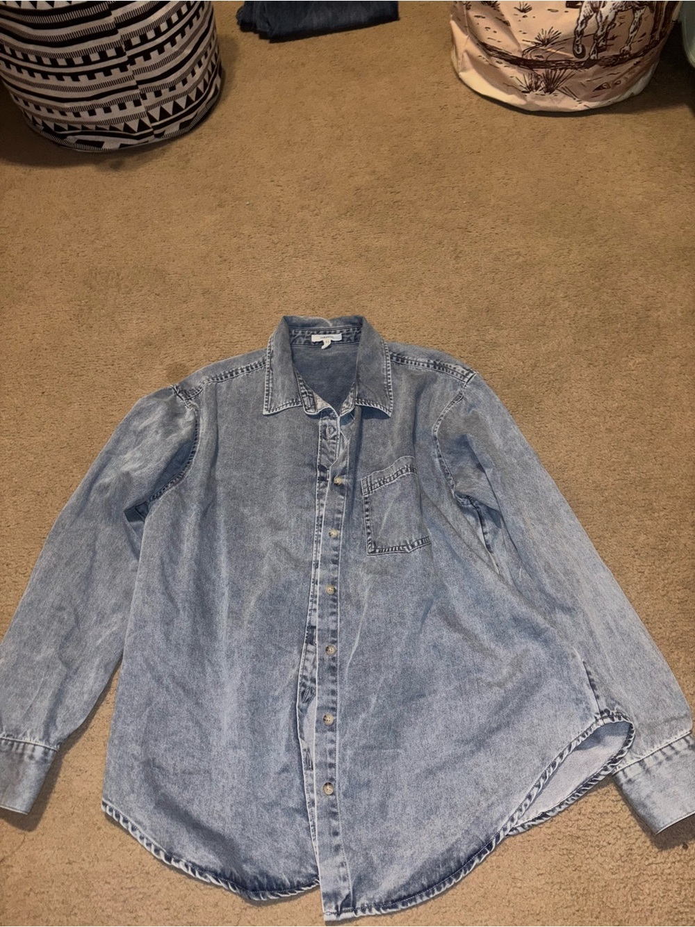 Maurices Light Blue Denim Button-Up Shirt